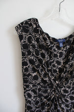 Chaps Black & Tan Circle Patterned Ruched Dress | M