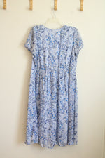 Woman Within Light Blue Floral V-Neck Pleated Top Dress | 20W