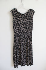 Chaps Black & Tan Circle Patterned Ruched Dress | M