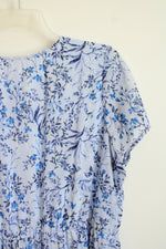 Woman Within Light Blue Floral V-Neck Pleated Top Dress | 20W