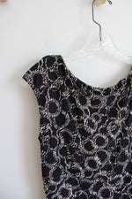 Chaps Black & Tan Circle Patterned Ruched Dress | M