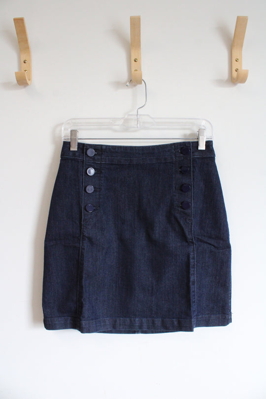 NEW LOFT Dark Wash Denim Mini Skirt | 0 Petite