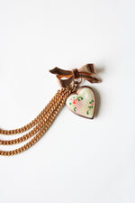 Vintage Arabian Scimtar Sword & Heart Locket Rose Gold Chain Pin