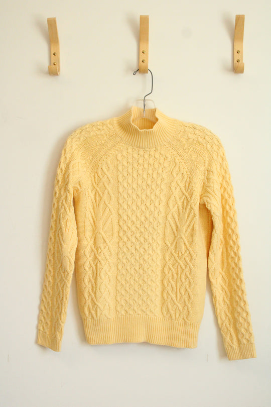 Preswick & Moore Yellow Cable Knit Mock Turtleneck Sweater | S