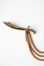 Vintage Arabian Scimtar Sword & Heart Locket Rose Gold Chain Pin