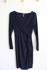 Chaps Navy Ruched Long Sleeved Dress | S