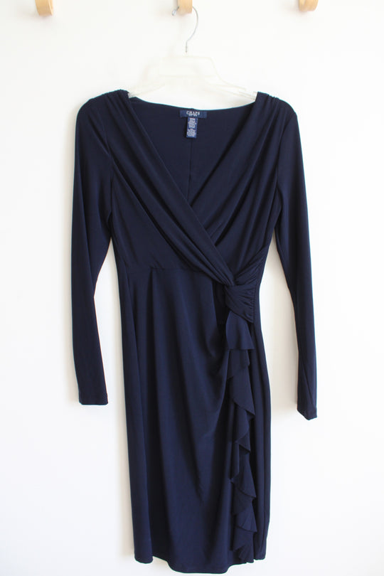 Chaps Navy Ruched Long Sleeved Dress | S