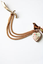 Vintage Arabian Scimtar Sword & Heart Locket Rose Gold Chain Pin