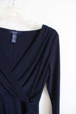 Chaps Navy Ruched Long Sleeved Dress | S