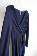 Chaps Navy Ruched Long Sleeved Dress | S