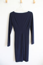 Chaps Navy Ruched Long Sleeved Dress | S