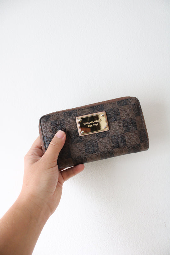 Michael Kors Signature Brown Checkered Wallet