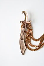 Vintage Arabian Scimtar Sword & Heart Locket Rose Gold Chain Pin