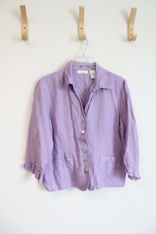 Preswick & Moore Lavender Button Down Linen Blend Lightweight Jacket | 12