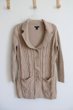 Westbound Tan Cable Knit Button Down Sweater | S