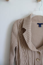 Westbound Tan Cable Knit Button Down Sweater | S