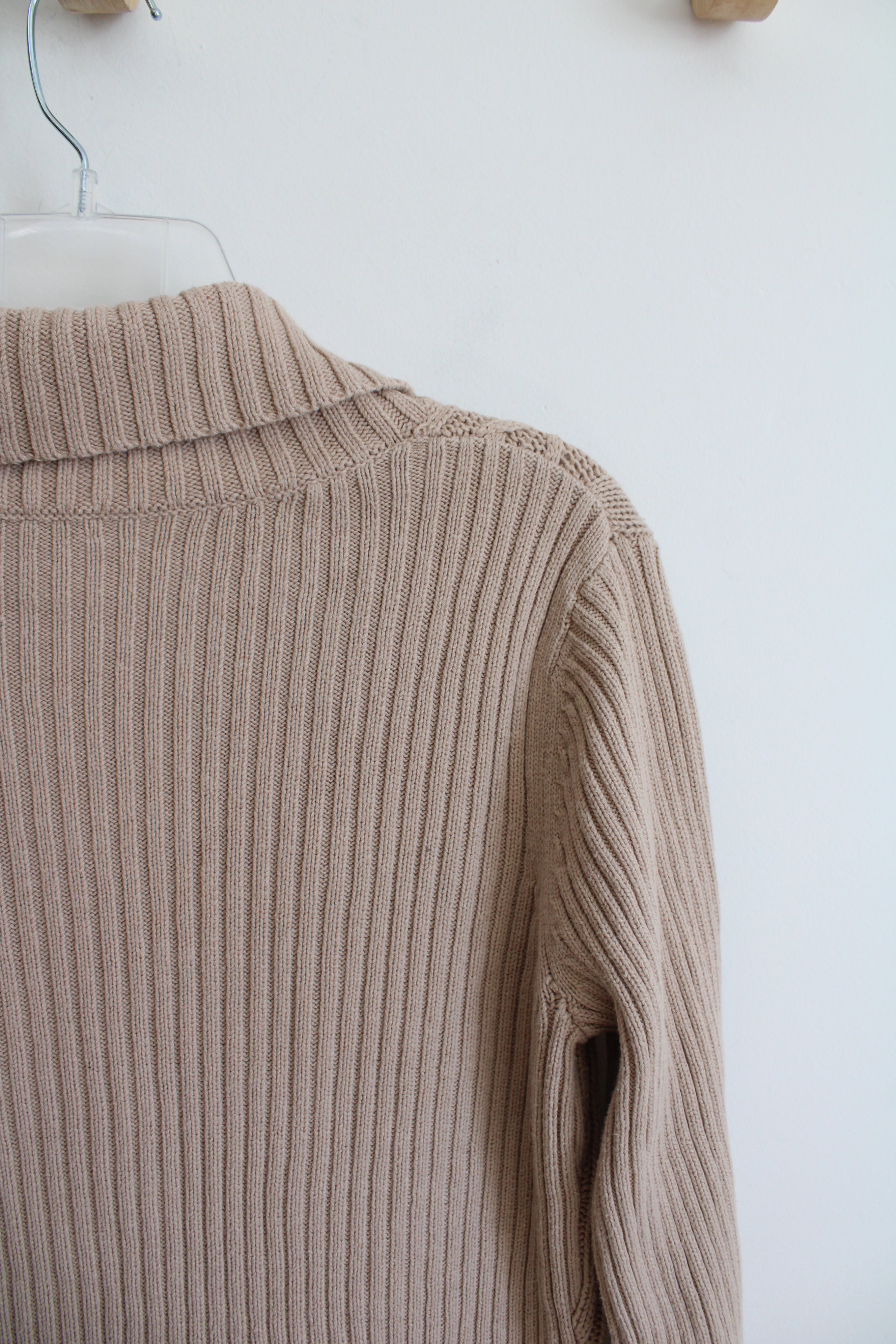 Westbound Tan Cable Knit Button Down Sweater | S