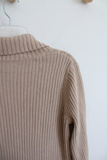 Westbound Tan Cable Knit Button Down Sweater | S