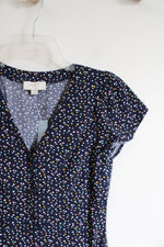 NEW LOFT Navy Colorful Dotted Button Down Dress | 0 Petite