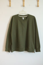 L.L. Bean Dark Olive Birchwood Brushed Waffle Crew Sweatshirt | XL Petite