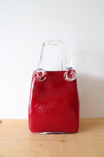 Vintage Red & Clear Hand Blown Glass Basket