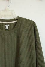 L.L. Bean Dark Olive Birchwood Brushed Waffle Crew Sweatshirt | XL Petite