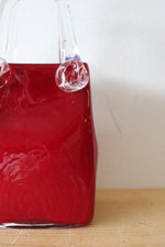 Vintage Red & Clear Hand Blown Glass Basket