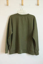L.L. Bean Dark Olive Birchwood Brushed Waffle Crew Sweatshirt | XL Petite
