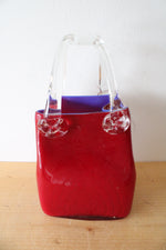 Vintage Red & Clear Hand Blown Glass Basket