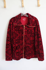Style & Co. Sport Red & Black Paisley Patterned Velour Jacket | L