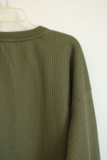 L.L. Bean Dark Olive Birchwood Brushed Waffle Crew Sweatshirt | XL Petite