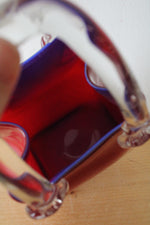 Vintage Red & Clear Hand Blown Glass Basket