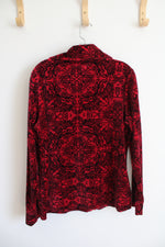 Style & Co. Sport Red & Black Paisley Patterned Velour Jacket | L
