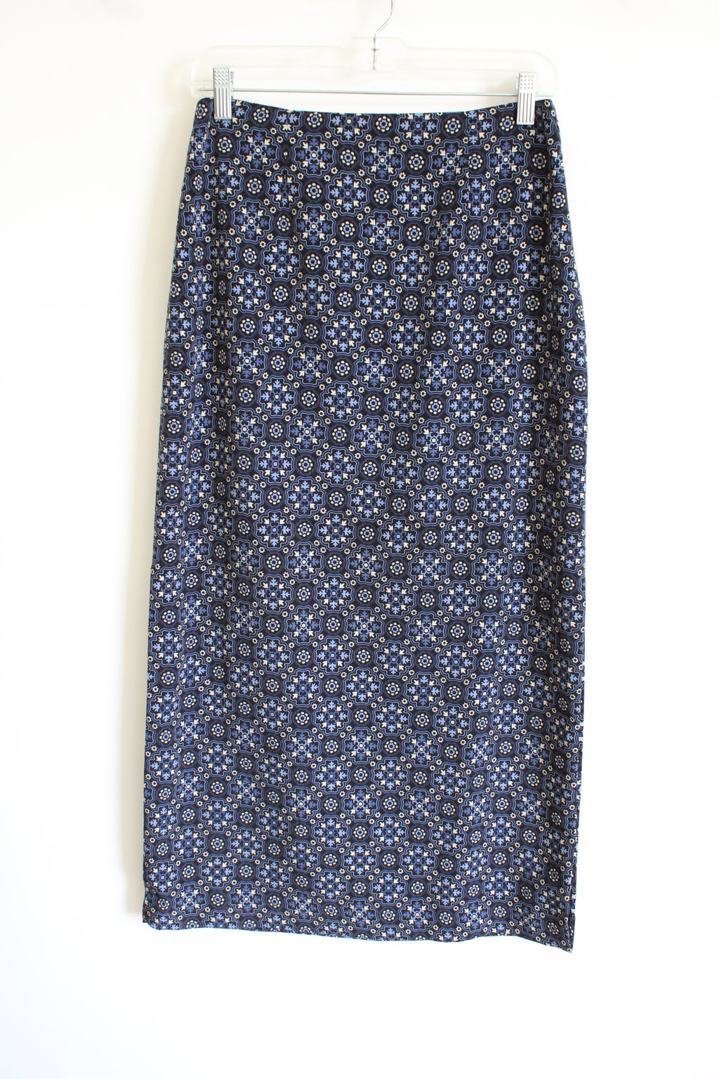 Geoffrey Beene Sport Vintage Blue Black Patterned Slitted Skirt | 6