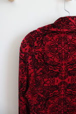 Style & Co. Sport Red & Black Paisley Patterned Velour Jacket | L