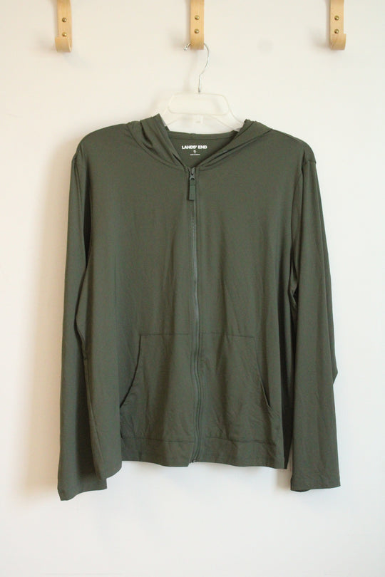 Lands' End Olive Green Lightweight Full Zip Hoodie | XL