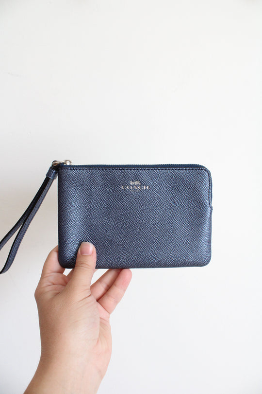Coach Midnight Blue Metallic Corner Zip Wrislet