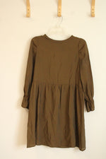 Lacausa From Anthropologie Olive Green Crinkly Boho Dress | XS