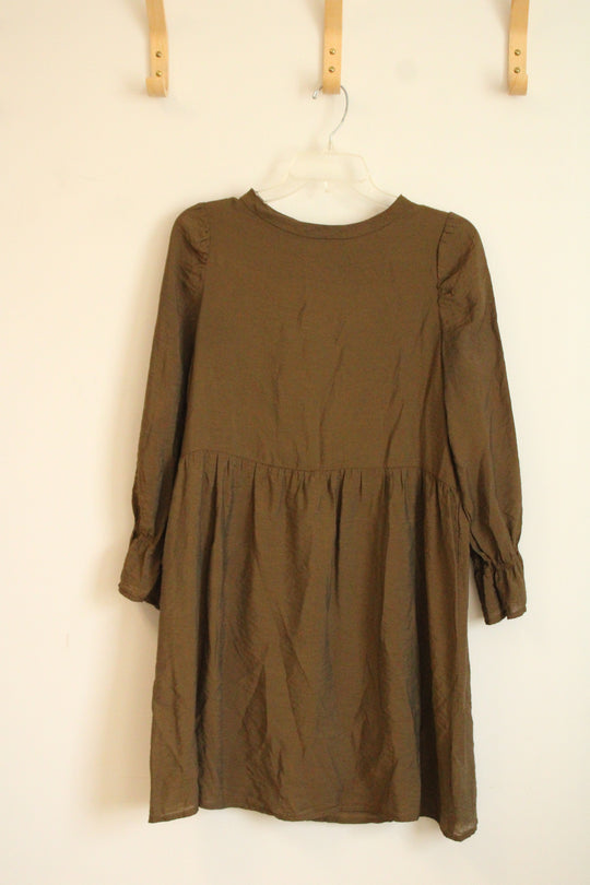 Lacausa From Anthropologie Olive Green Crinkly Boho Dress | XS