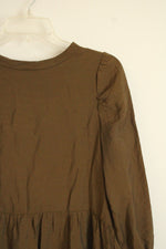 Lacausa From Anthropologie Olive Green Crinkly Boho Dress | XS