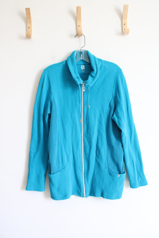 Avenue Blue Waffle Knit Full Zip Jacket | 14/16