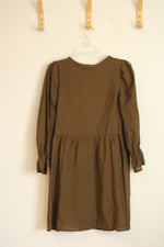 Lacausa From Anthropologie Olive Green Crinkly Boho Dress | XS