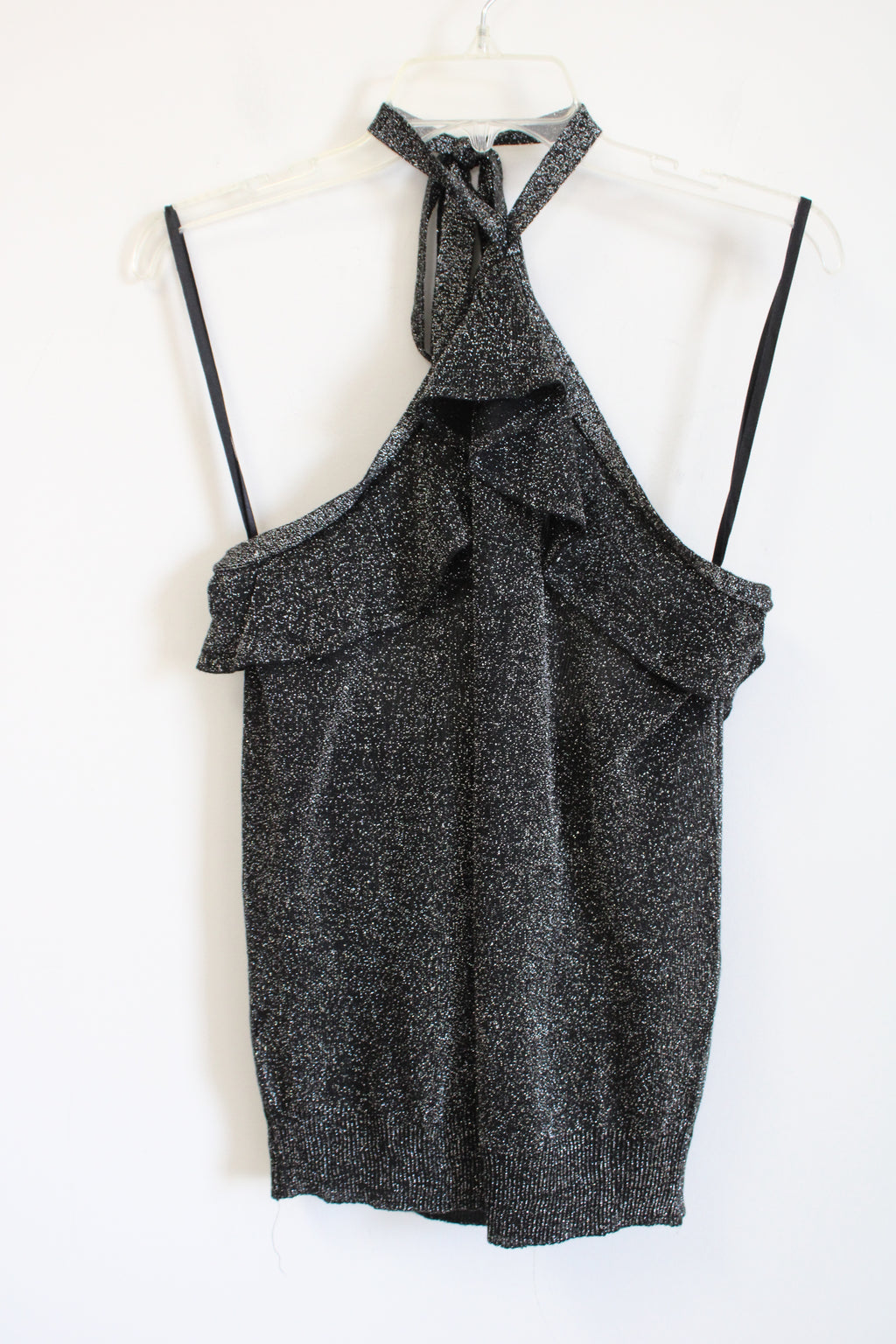 NEW New York & Co. Black Shimmer Knit Halter Neck Top | L