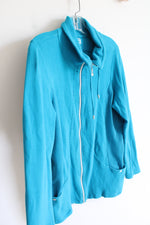 Avenue Blue Waffle Knit Full Zip Jacket | 14/16