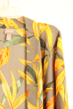 Chico's Gray and Yellow Floral Kimono Open Front Cardigan | 0