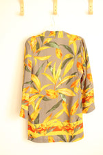 Chico's Gray and Yellow Floral Kimono Open Front Cardigan | 0