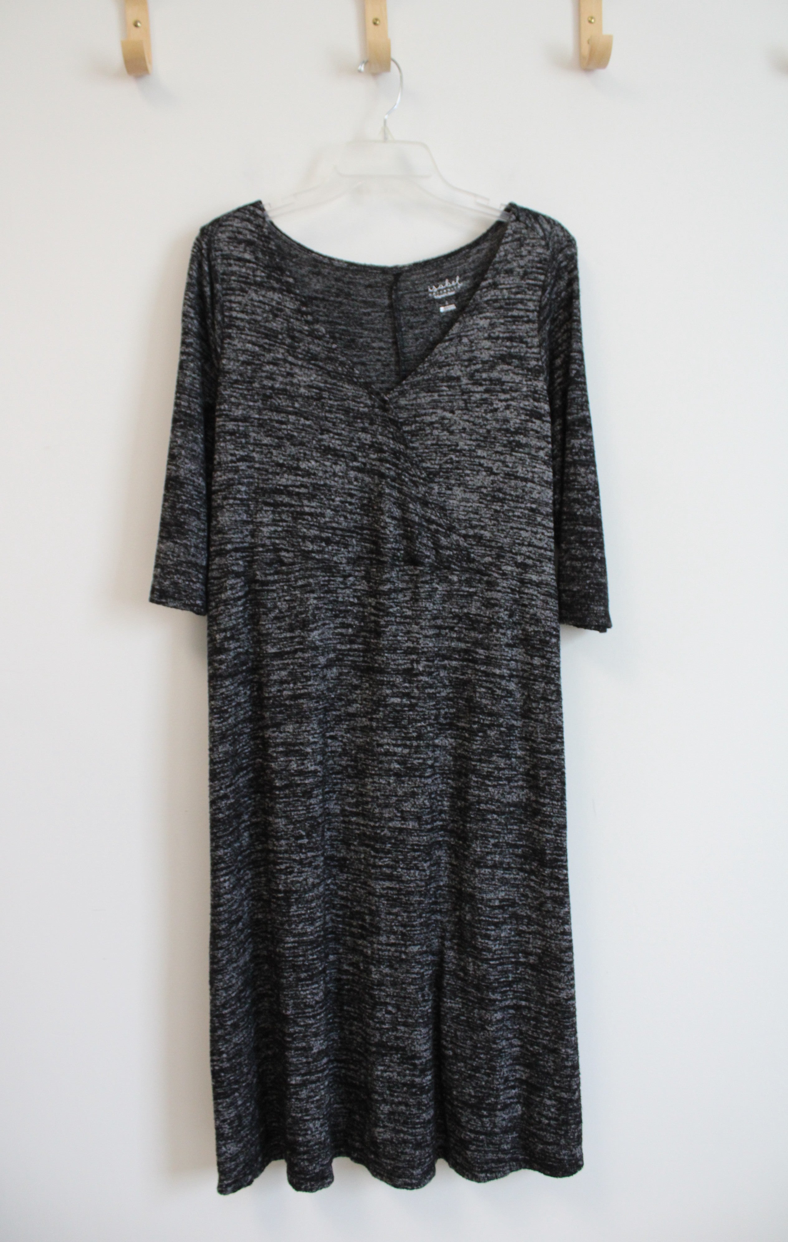 Isabel Maternity Black Heathered Faux Wrap Knit Dress | L