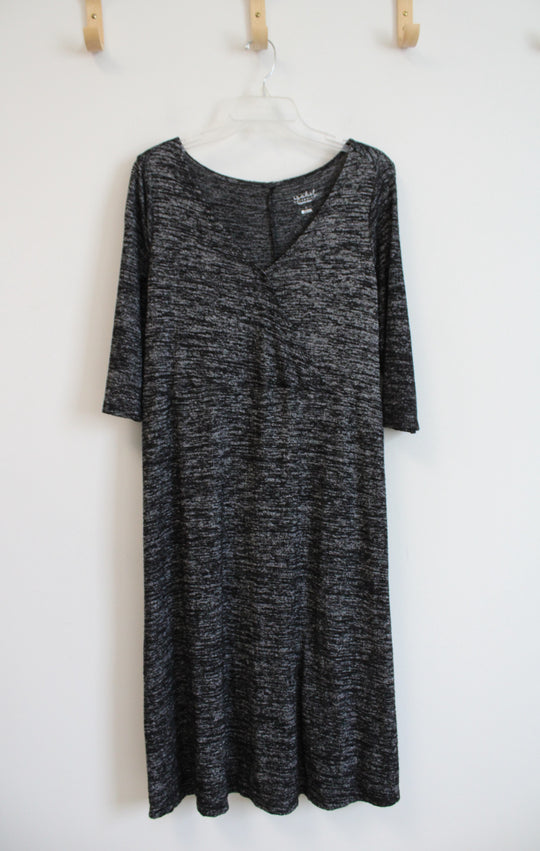 Isabel Maternity Black Heathered Faux Wrap Knit Dress | L