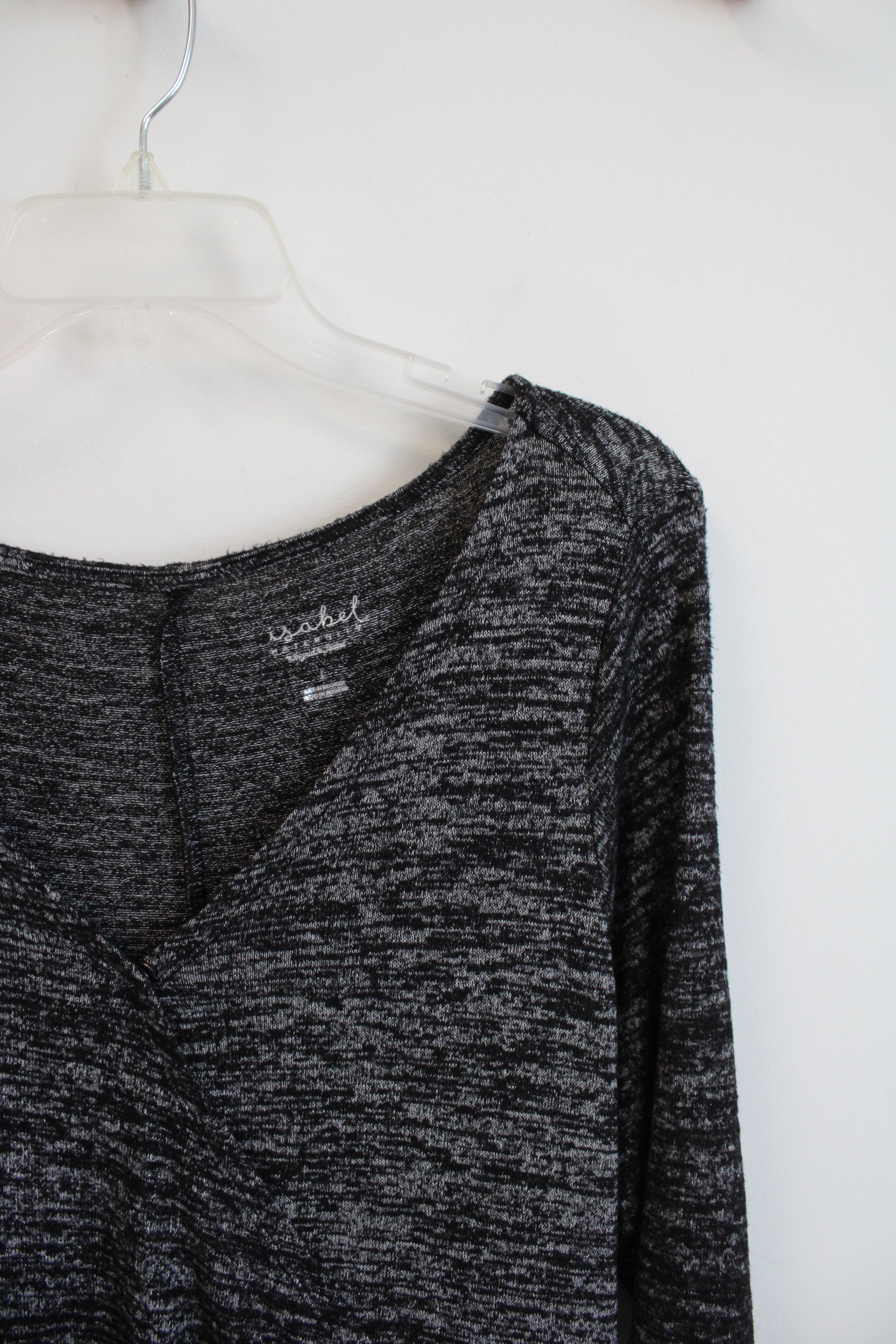 Isabel Maternity Black Heathered Faux Wrap Knit Dress | L