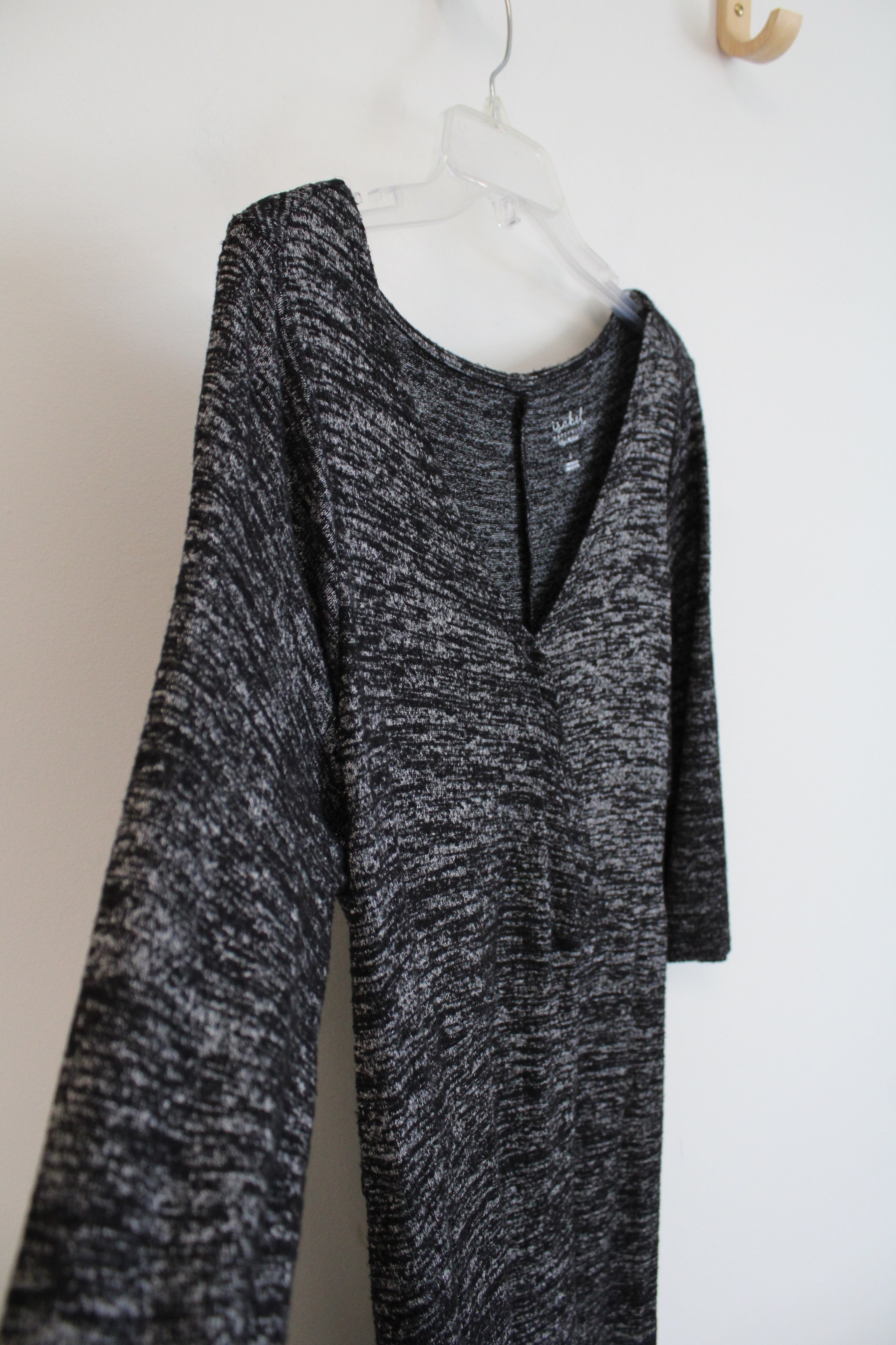 Isabel Maternity Black Heathered Faux Wrap Knit Dress | L